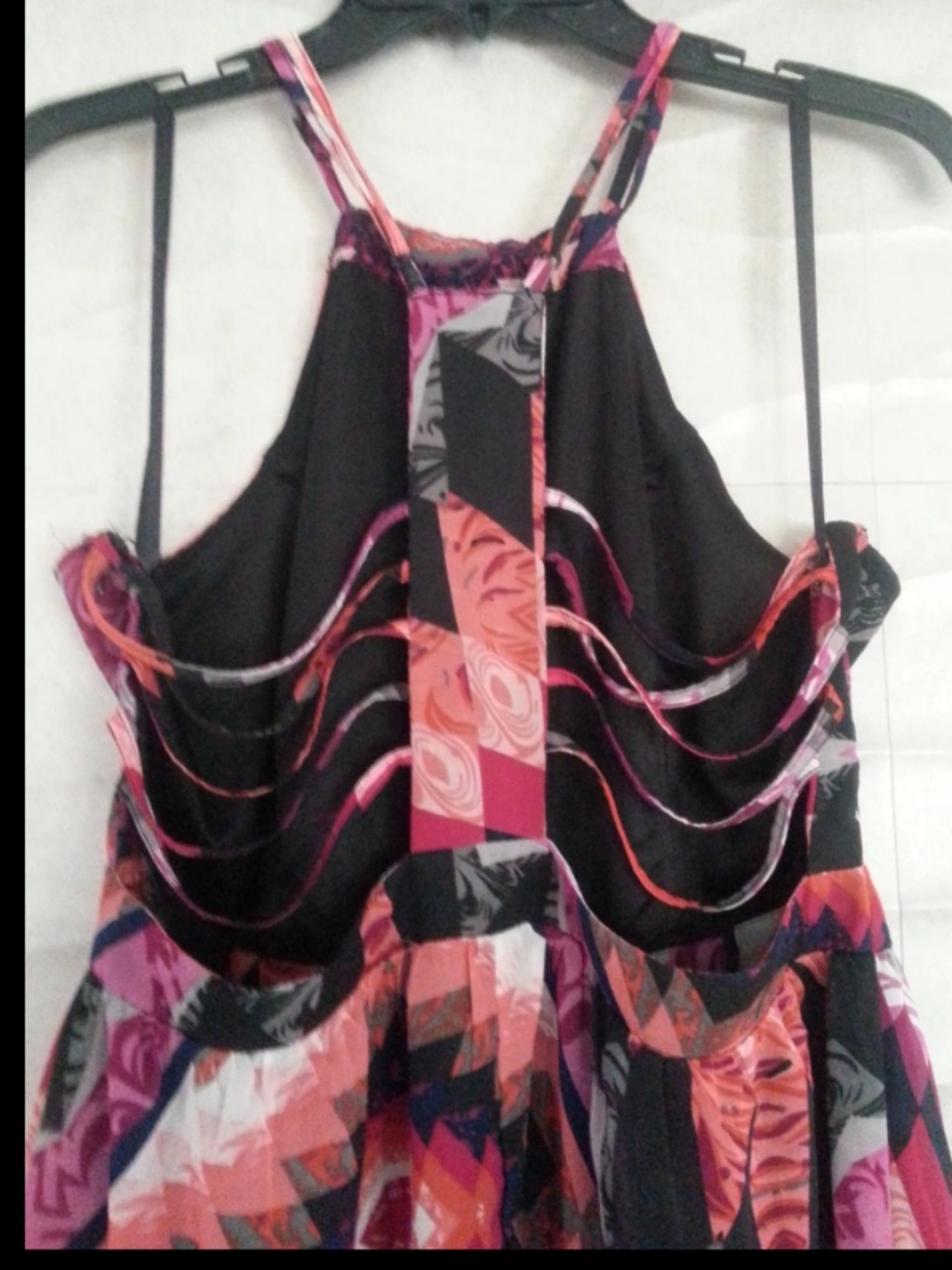 New bebe 2b Orange black pink straps cutout back halter dress L - Picture 4 of 5